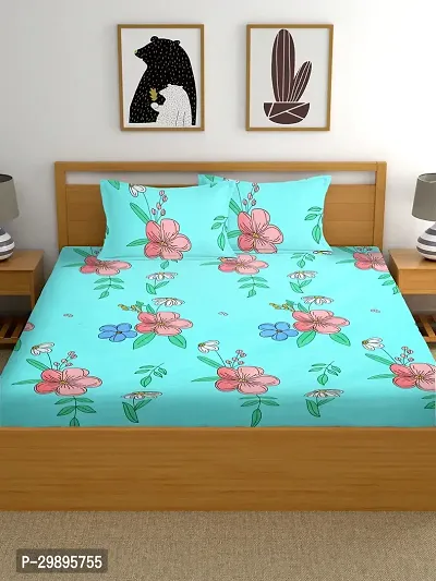 Blue Leaf Stylish Fitted Bedsheet-thumb4