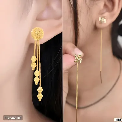 1GM Gold Plated Drop Sui Dhaga Earrings Pack- Of 2 For Women