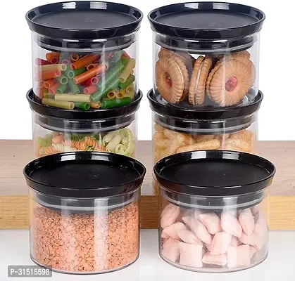 Round Shape Plastic Storage Jar and Container Set I Air Tight  BPA Free 500 Ml Each, Set 6, Black-thumb3