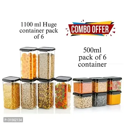 Plastic Storage Jar Container Set Air-Tight BPA Free (500ml - Pack of 6 and 1100ml Pack of 6)-thumb0