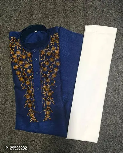 Reliable Blue Cotton Printed Knee Length Kurta Sets For Men