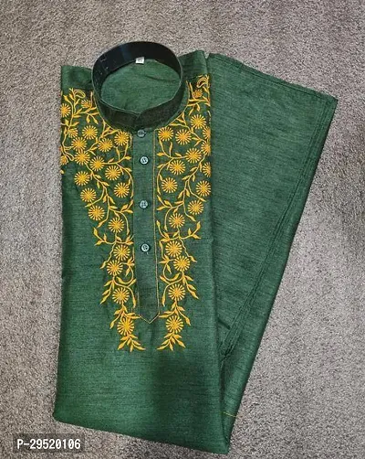 Reliable Green Silk Blend Printed Knee Length Kurta For Men