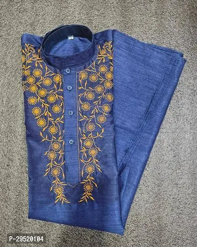 Reliable Blue Silk Blend Printed Short Length Kurta For Men-thumb0