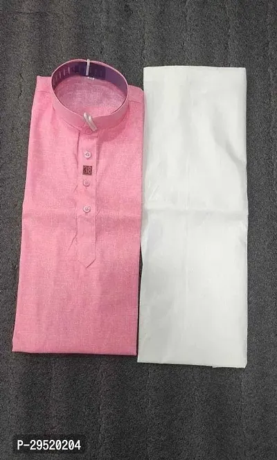 Reliable Pink Cotton Blend Printed Knee Length Kurta Sets For Men