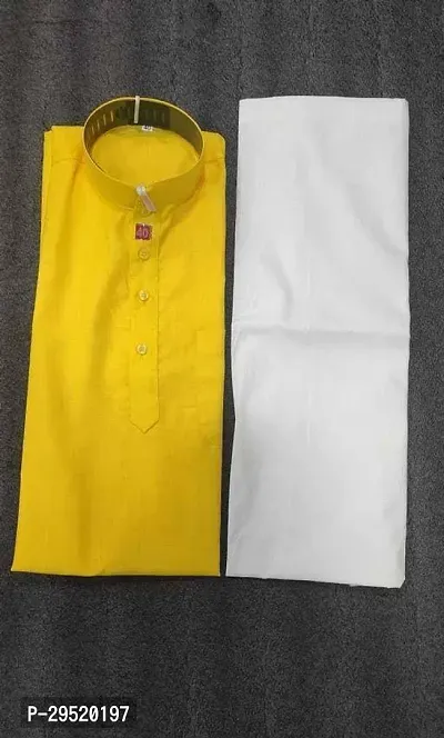 Reliable Yellow Cotton Blend Printed Knee Length Kurta Sets For Men-thumb0