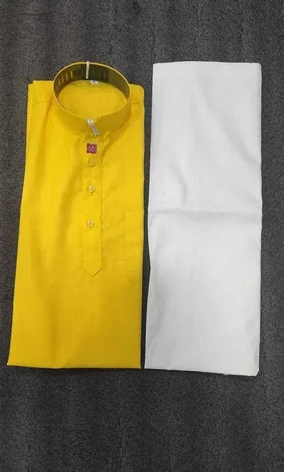 Reliable Blend Solid Kurta And Bottom Sets For Men