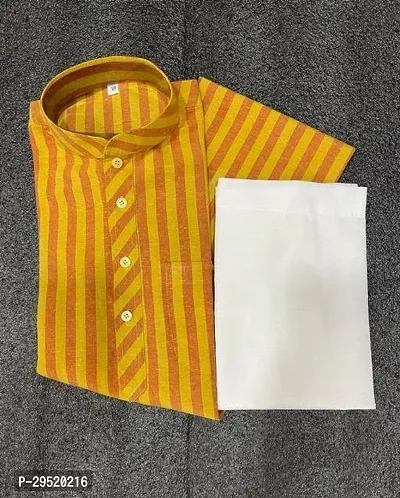 Reliable Yellow Cotton Printed Knee Length Kurta Sets For Men