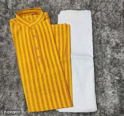 Reliable Yellow Cotton Blend Printed Knee Length Kurta Sets For Men