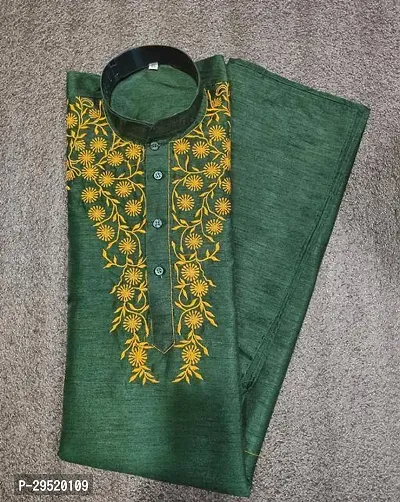 Reliable Green Silk Blend Printed Knee Length Kurta For Men-thumb0