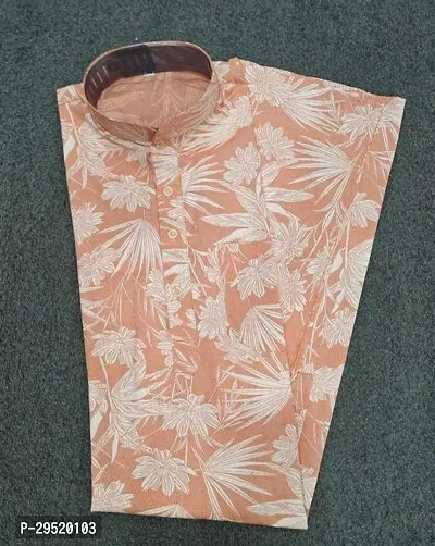 Reliable Peach Cotton Blend Printed Short Length Kurta For Men-thumb0