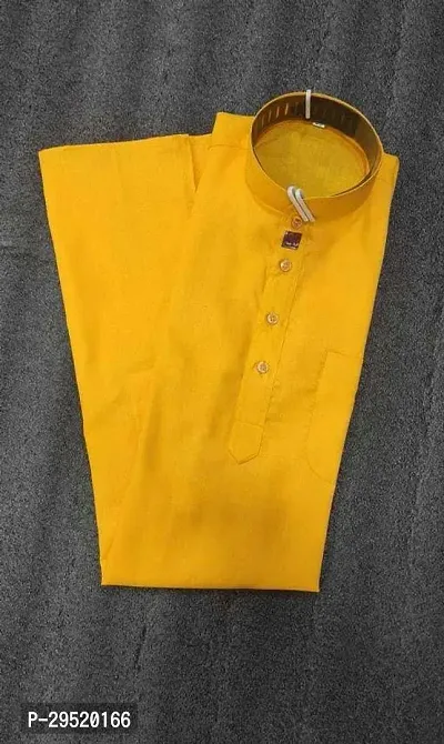 Reliable Yellow Cotton Printed Knee Length Kurta For Men-thumb0