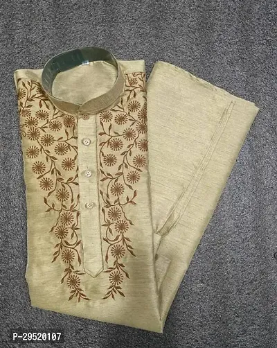 Reliable Beige Silk Blend Printed Knee Length Kurta For Men