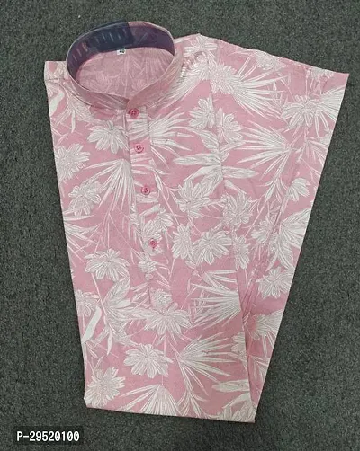 Reliable Pink Cotton Blend Printed Short Length Kurta For Men