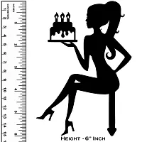 Sitting Girl Birthday Cake Topper/MDF {Wood} / Fine Laser-Cut/L - (Matte Black)-thumb1