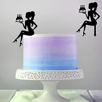 Sitting Girl Birthday Cake Topper/MDF {Wood} / Fine Laser-Cut/L - (Matte Black)-thumb3