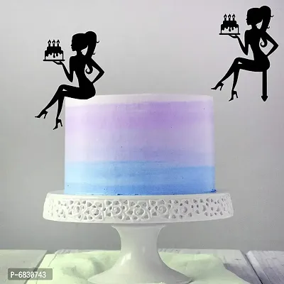 Sitting Girl Birthday Cake Topper/MDF {Wood} / Fine Laser-Cut/L - (Matte Black)-thumb4