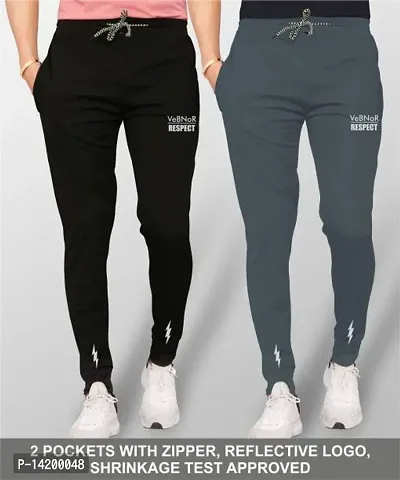Stylish Multicoloured Nylon Solid Regular Track Pants For Men Pack Of 2-thumb0