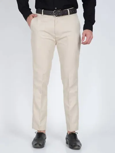 Hancock Men Khaki Solids Pure Cotton Slim Fit Formal Trouser