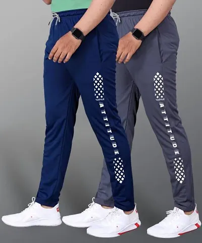 Stylish Multicoloured Nylon Solid Regular Track Pants For Men Pack Of 2