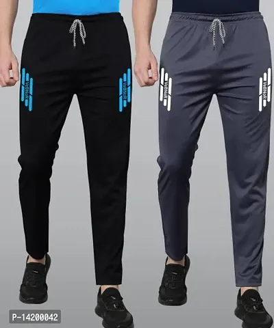 Stylish Multicoloured Nylon Solid Regular Track Pants For Men Pack Of 2-thumb0