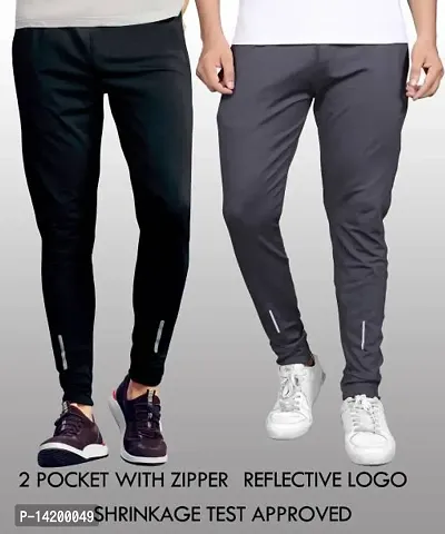 Stylish  Nylon Solid Regular Track Pants For Men Pack Of 2-thumb0