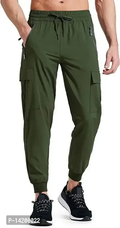 Stylish Green Nylon Solid Regular Track Pants For Men-thumb0