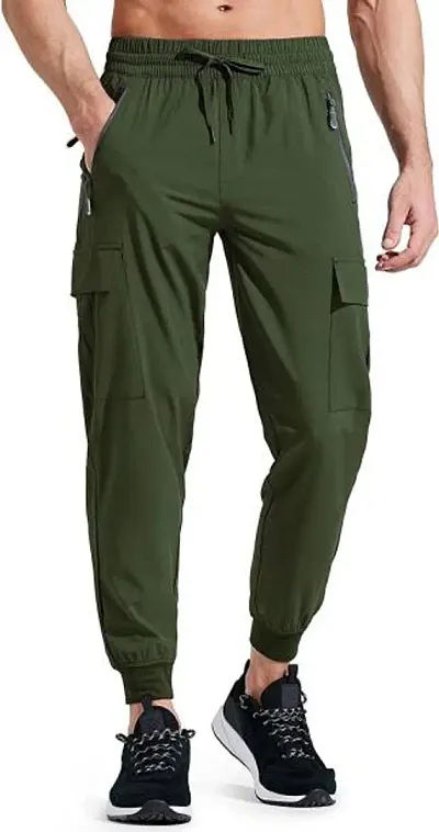Stylish Green Nylon Solid Regular Track Pants For Men
