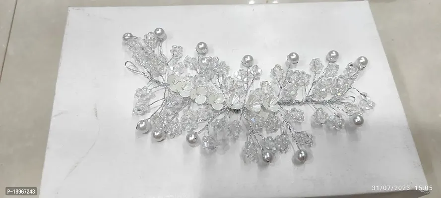 Hair Clip Tiara Artificial Diamond Bridal Wedding Hair juda pin Hair Accessory Set  (White)