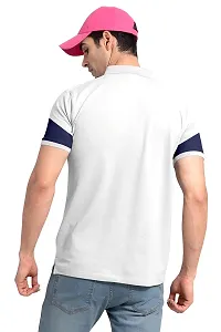 Rudra Fashion Men's Regular Cotton Striped Relaxed Fit Short Sleeve Collared Neck T-Shirt (WH-White)-thumb3