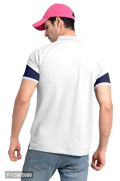 Rudra Fashion Men's Regular Cotton Striped Relaxed Fit Short Sleeve Collared Neck T-Shirt (WH-White)-thumb4