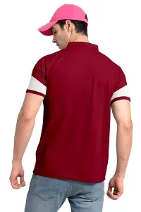 Rudra Fashion Men's Regular Cotton Striped Relaxed Fit Short Sleeve Collared Neck T-Shirt (WH-Maroon)-thumb4