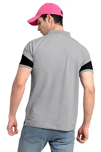 Rudra Fashion Men's Regular Cotton Striped Relaxed Fit Short Sleeve Collared Neck T-Shirt (WH-Grey)-thumb1