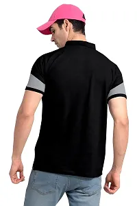 Rudra Fashion Men's Regular Cotton Striped Relaxed Fit Short Sleeve Collared Neck T-Shirt (WH-Black)-thumb2