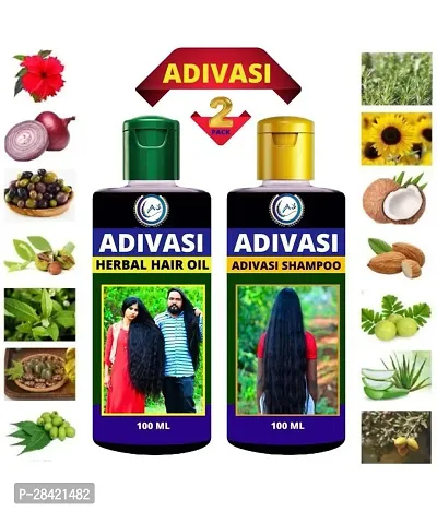 Adivasi Herbal Hair Oil And Shampoo (100ml) Strong and Shiny Hair| For All Skin Types (Pack of2)-thumb0