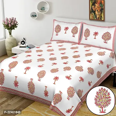 Ethnic White Cotton King Printed 1 Bedsheet + 2 Pillowcovers