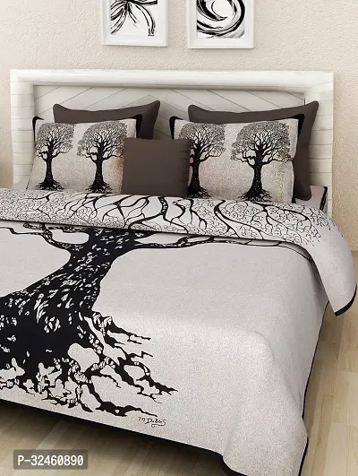 Ethnic Grey Cotton Queen Printed 1 Bedsheet + 2 Pillowcovers-thumb0