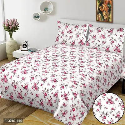 Ethnic White Cotton King Printed 1 Bedsheet + 2 Pillowcovers-thumb0