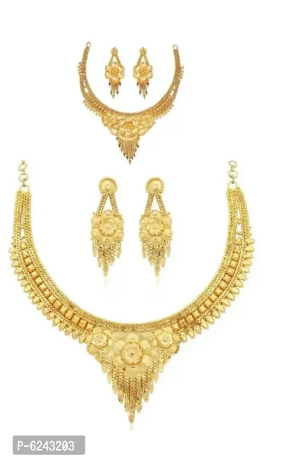 Alluring Gold Plated Alloy Jewellery Set For Women- Pack Of 2-thumb0