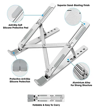 Adjustable Laptop Stand Laptop Table For Upto 40.64 cm (16) Silver with 6 Adjustable Levels.