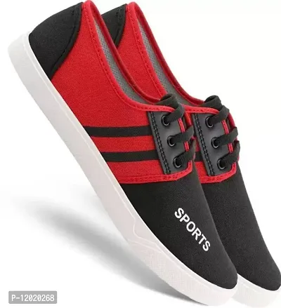 Stylish Red Mesh Self Design Shoes For Men-thumb0