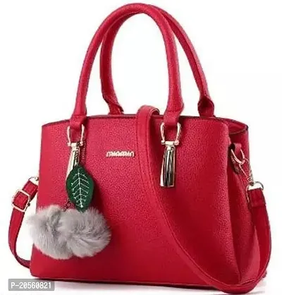 Stylish Red Leather Solid Handbags For Women-thumb0