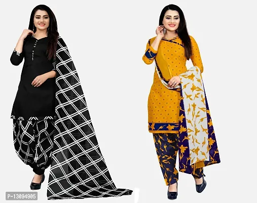 Elegant Multicoloured Cotton Printed Dress Material With Dupatta For Women Pack Of 2-thumb0