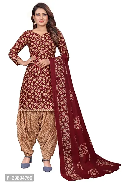 Elegant Cotton Blend Printed Dress Material with Dupatta For Women-thumb0