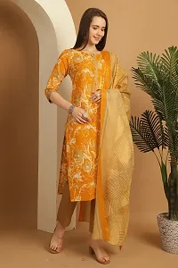 Stylish Orange Printed Cotton Blend Kurta Pant With Dupatta For Women-thumb3