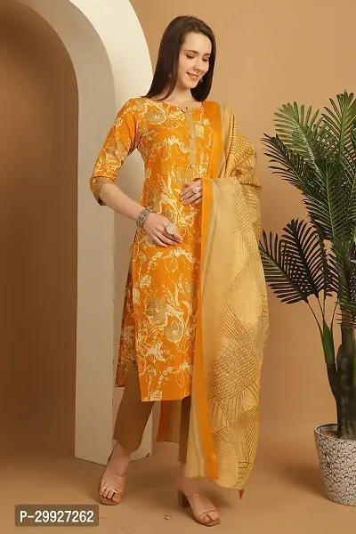 Stylish Orange Printed Cotton Blend Kurta Pant With Dupatta For Women-thumb4