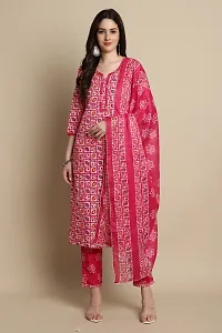 Stylish Red Printed Cotton Blend Kurta Pant With Dupatta For Women-thumb1