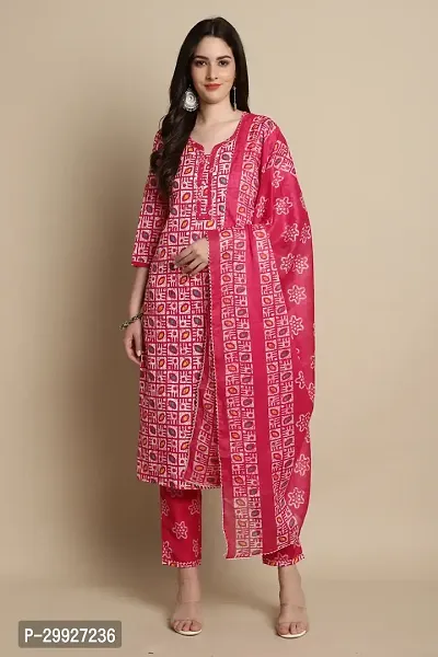 Stylish Red Printed Cotton Blend Kurta Pant With Dupatta For Women-thumb2