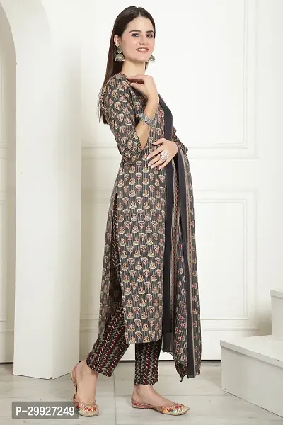 Stylish Grey Printed Cotton Kurta Pant With Dupatta For Women-thumb4