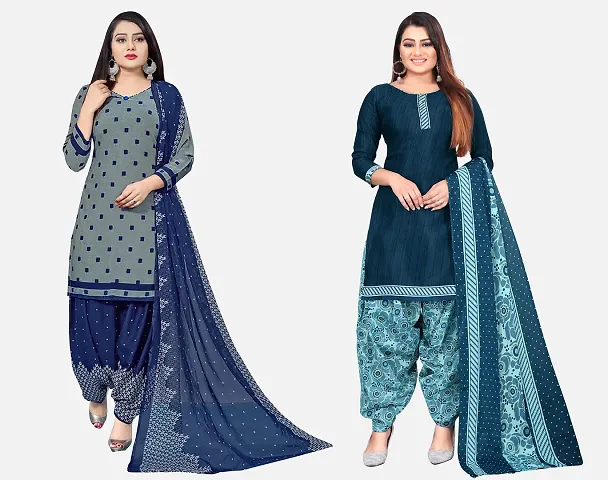 Stylish Cotton Unstitched Dress Material Top With Bottom Wear And Dupatta Set Combo of 2