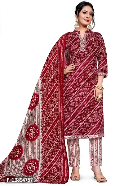 Elegant Cotton Blend Printed Dress Material with Dupatta For Women